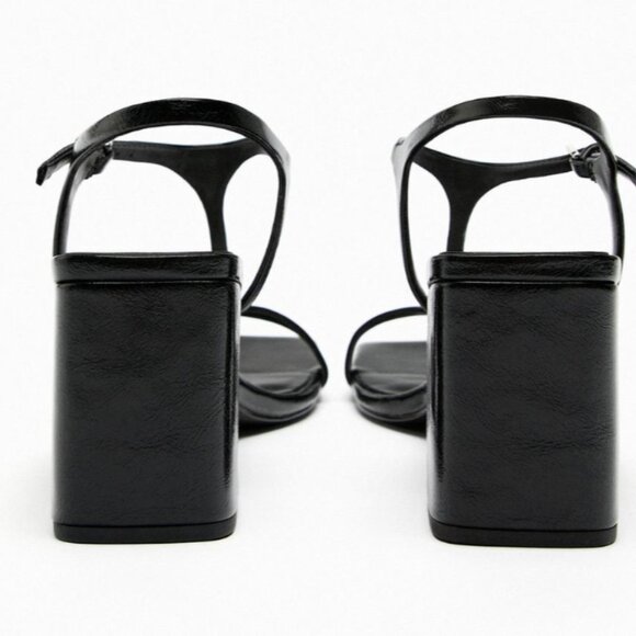 NEW ZARA LEATHER SANDALS WITH BLOCK HEEL Black EU 40 US 9 - Picture 4 of 8